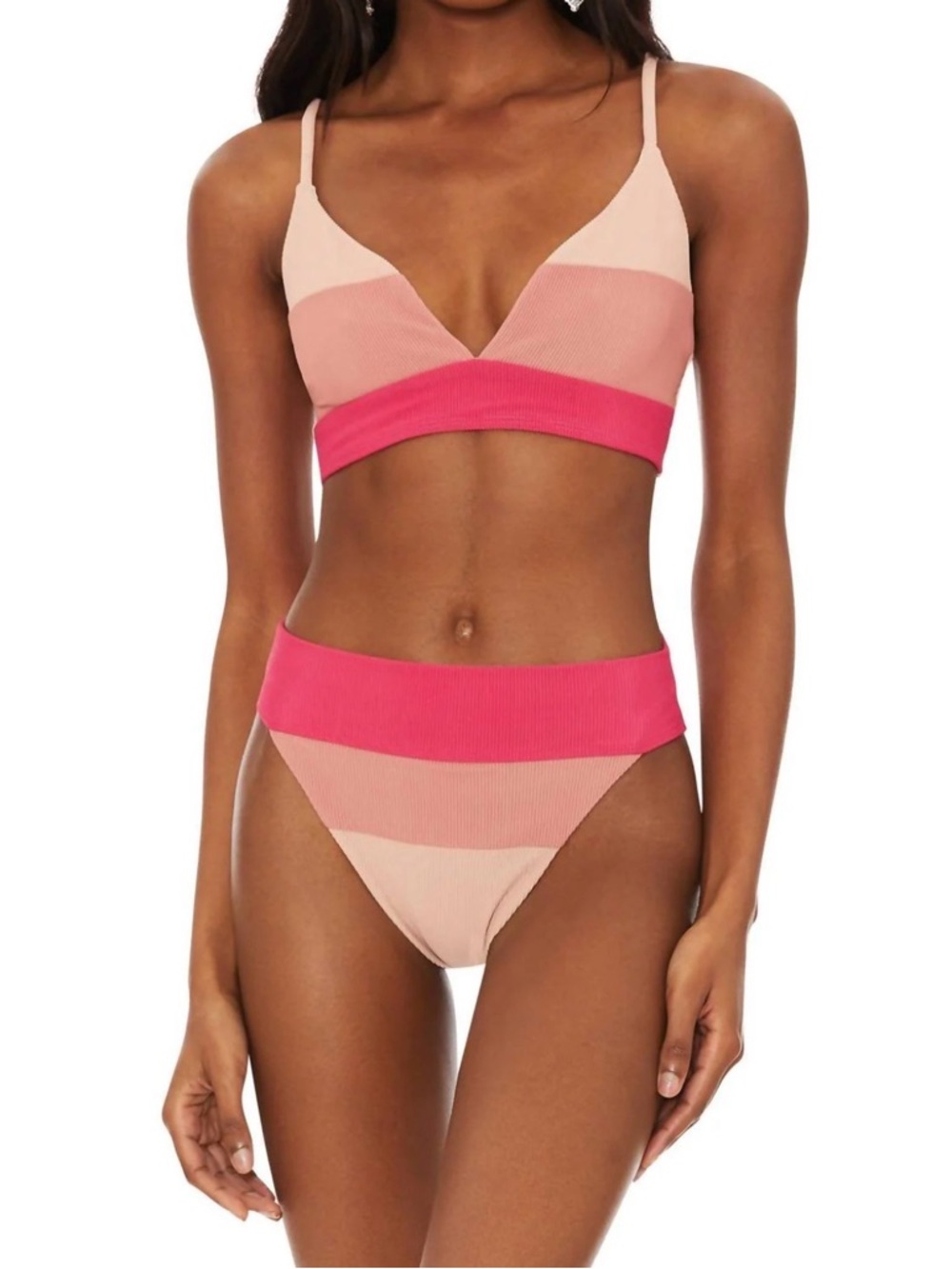 Medium Riza Top Beach Riot Pink Colorblock & S High-Waist Bikini Set